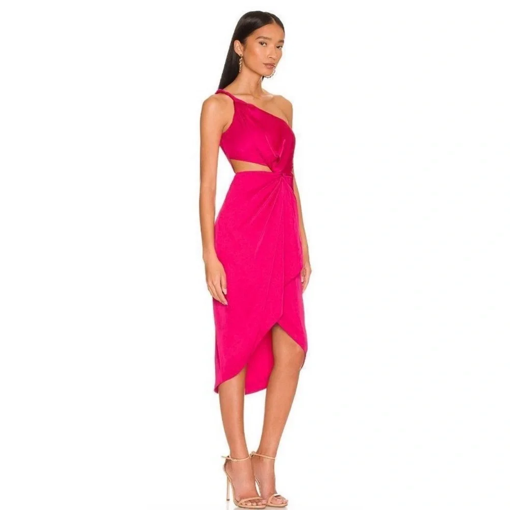 AMUR Deena Dress One Shoulder Midi Women’s 4 Cut Out Rosie Raspberry Hot Pink - Picture 4 of 13